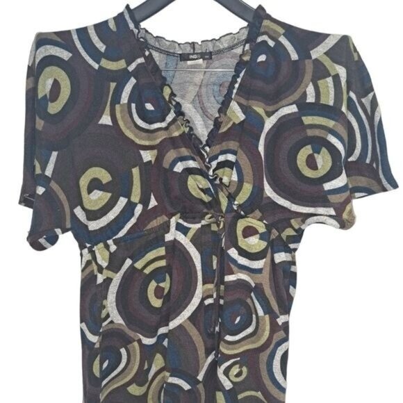 Geometrc Peplum Shirt Plus 1X  Slimming Purple Green USA Blouse 70s 90s - Picture 1 of 4